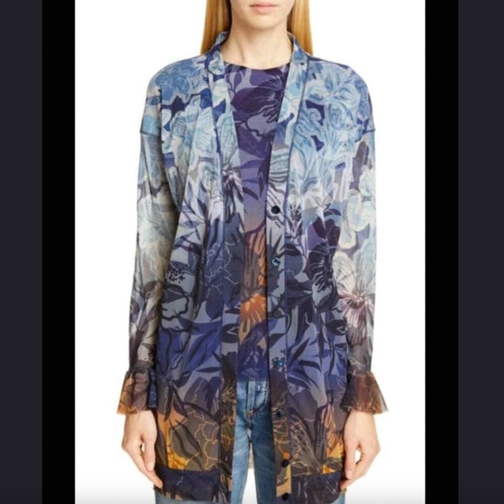 $650 NWT Fuzzi Black Avio Sheer Mesh Button Down Cardigan Sweater size Medium